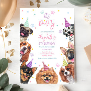 Let's Pawty Puppy Party Dog Birthday Invitation