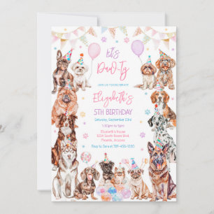 Let's Pawty Puppy Party Dog Birthday Invitation