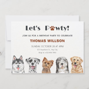 Let's pawty with cute dogs birthday  invitation