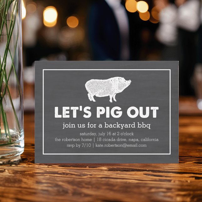 Let's Pig Out | Chalkboard Black & White BBQ Invitation (Creator Uploaded)