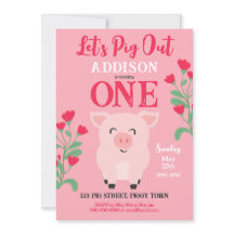 Let's Pig Out Farm Animal Floral Girls Birthday