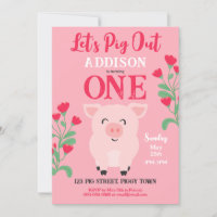 Let's Pig Out Farm Animal Floral Girls Birthday