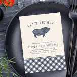 Let's Pig Out | Summer BBQ Birthday Party Invitation<br><div class="desc">Hosting a BBQ or pig roast birthday party? Invite guests to "pig out" with you with these cool party invitations featuring a vintage style hog illustration and "let's pig out" arched across the top in black lettering. Add your event details beneath using the template fields provided. A plaid bottom border...</div>