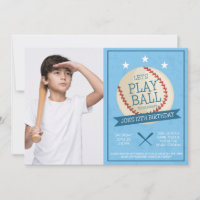 Let's Play Ball Baseball Birthday Photo Invitation