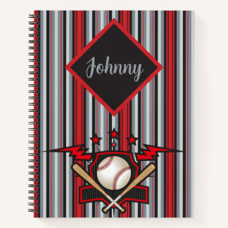 Let's Play Ball Red And Grey Striped  Notebook