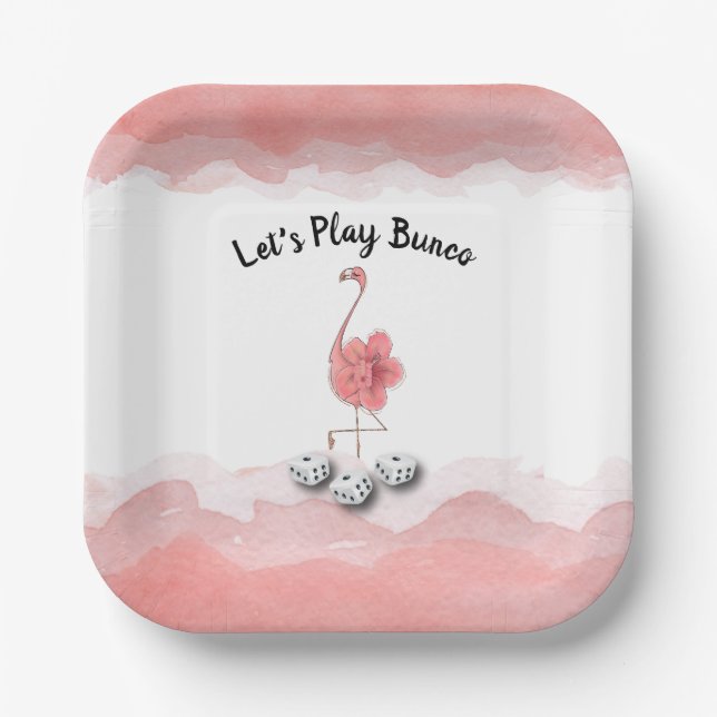 Let's Play Bunco Pink Flamingo Paper Plate (Front)
