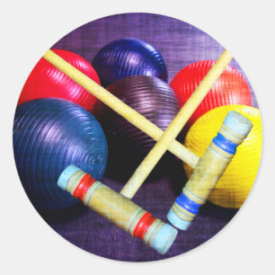 Let's Play Croquet Grunge Style Classic Round Sticker