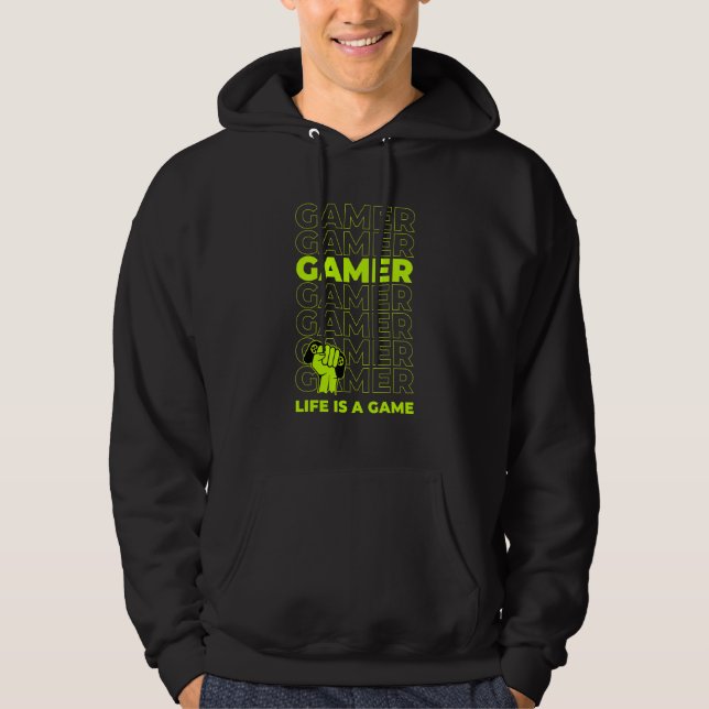 Let's Play Games Cool Hard Player Gamer Illustrati Hoodie (Front)