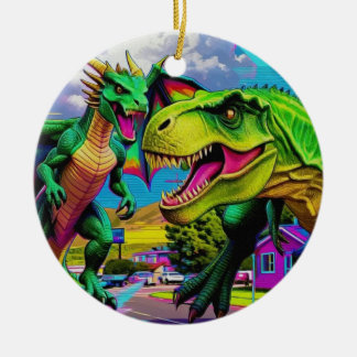 Lets Play - Green Dragon and Dinosaur Ceramic Tree Decoration