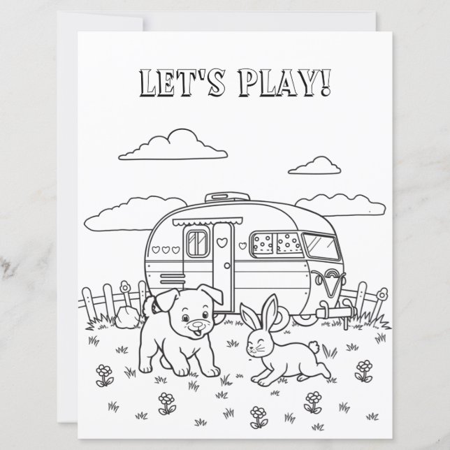 Let's Play  | Kid's Camping Colouring Page (Front)