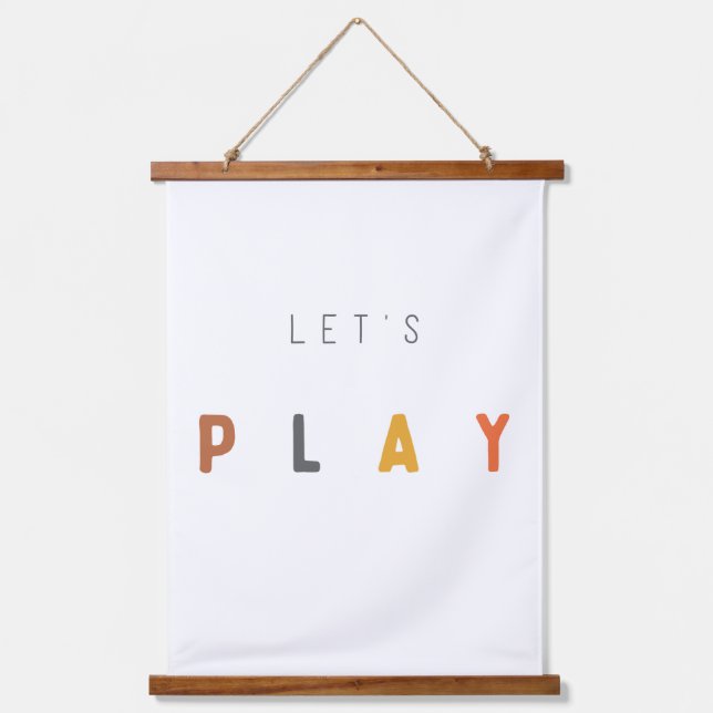 let's play. Wood Topped Wall Tapestry (Front)