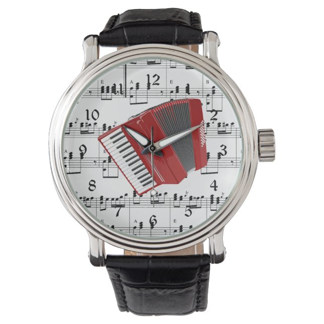 Let's Polka, red accordion on sheet music Watch (Front)