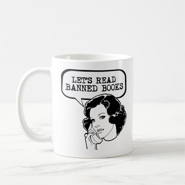 Let's Read Banned Books Retro Coffee Mug (Left)