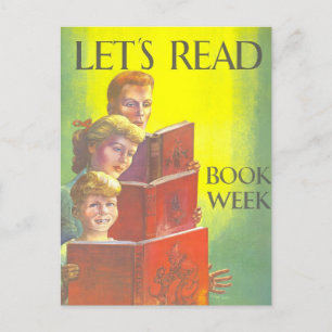"Let's Read" Book Week Vintage Library Poster  Postcard