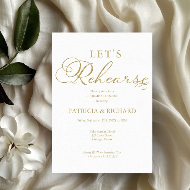 Let's Rehearse Simple Gold Foil Rehearsal Dinner Invitation (Creator Uploaded)