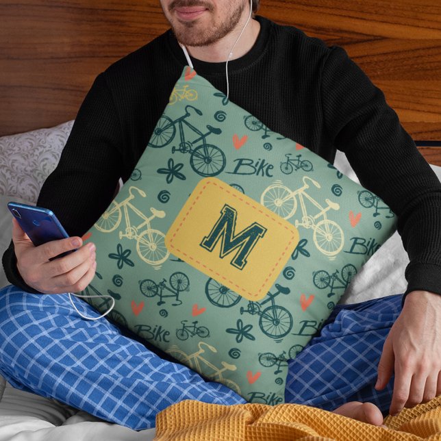 Let's Ride Modern Green Bicycle Pattern Cushion (Creator Uploaded)