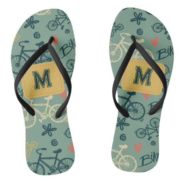 Let's Ride Modern Green Bicycle Pattern Flip Flops (Footbed)