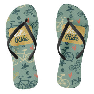 Let's Ride Modern Green Bicycle Pattern Flip Flops