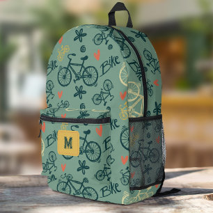 Let's Ride Modern Green Bicycle Pattern Printed Backpack