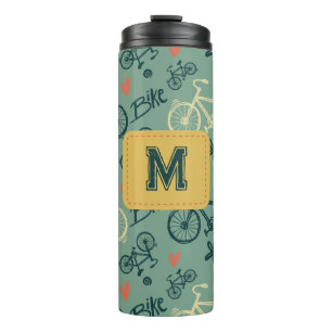 Let's Ride Modern Green Bicycle Pattern Thermal Tumbler