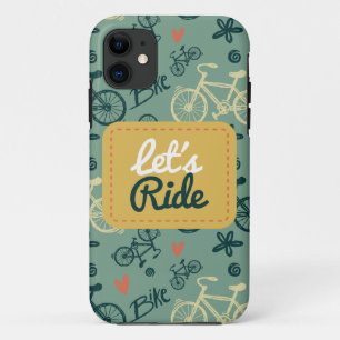 Let's Ride Modern Green Bicycles Pattern iPhone 11 Case