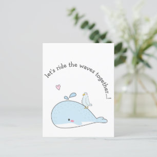 Let's Ride Waves together Cute Whales Valentines Postcard