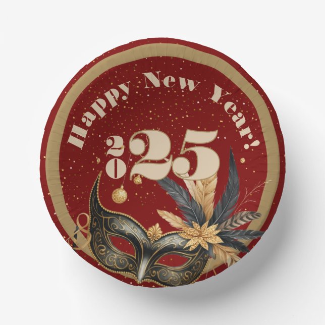 Let's ring New Year party Glamourous Red Paper Plate (Front)