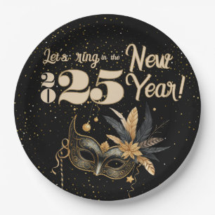 Let's ring the New Year party Glamourous Black Paper Plate
