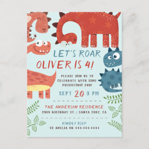 Let's Roar Dino Children's Birthday Party Invitation Postcard
