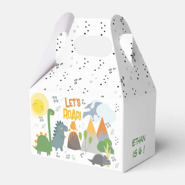 Let's roar Dino party kids birthday Favour Box (Front Side)