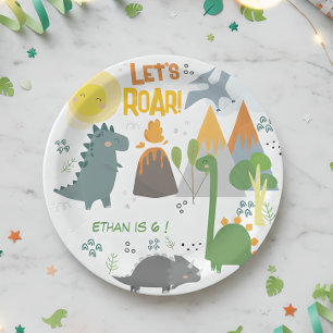 Let's roar Dino party kids birthday Paper Plate