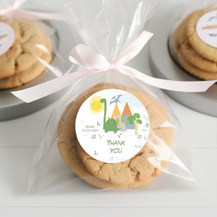 Let's roar Dino party kids birthday thank you Classic Round Sticker