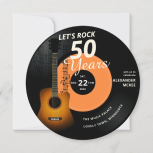 Let's Rock 50 Years Guitar Vintage Record Birthday Invitation
