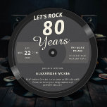 Let's Rock 80 Years Vintage Record 80th Birthday Invitation<br><div class="desc">An elegant, music themed, fun birthday party invitation template in the shape of a vinyl record, that features a textured black and grey background and the title "Let's Rock 80 Years". You can fully edit this template. A perfect birthday party invitation for a man who loves rock, music and guitars,...</div>