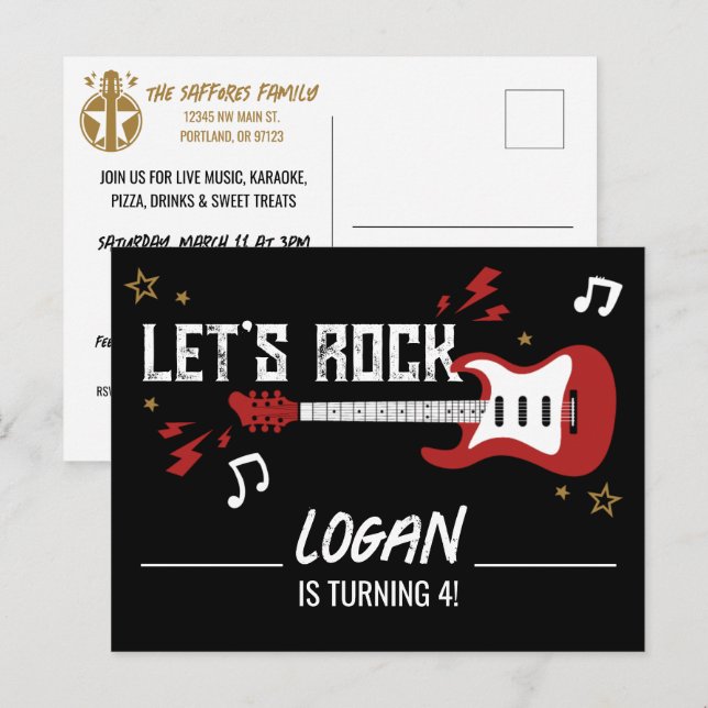 Let's Rock Birthday Music Band Invitation Postcard (Front/Back)