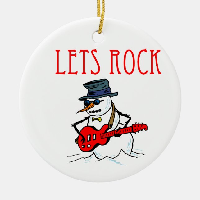 Lets Rock Christmas Snowman Ceramic Tree Decoration (Front)