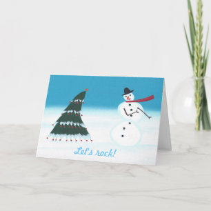Let's rock, Christmas tree Snow man greeting cards