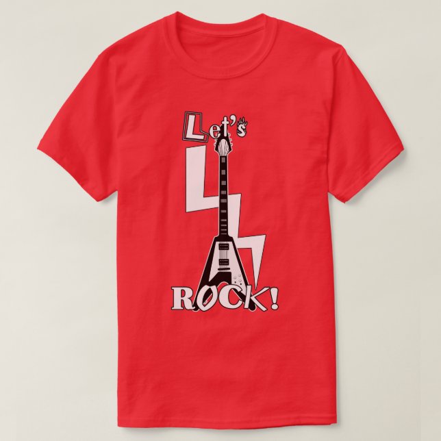 Lets Rock Flying V Guitar T-Shirt (Design Front)