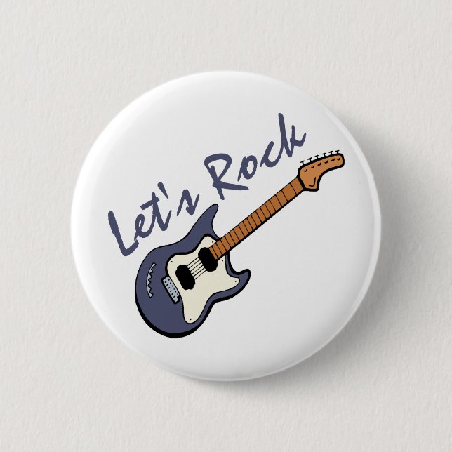 Let's Rock Guitar 6 Cm Round Badge (Front)