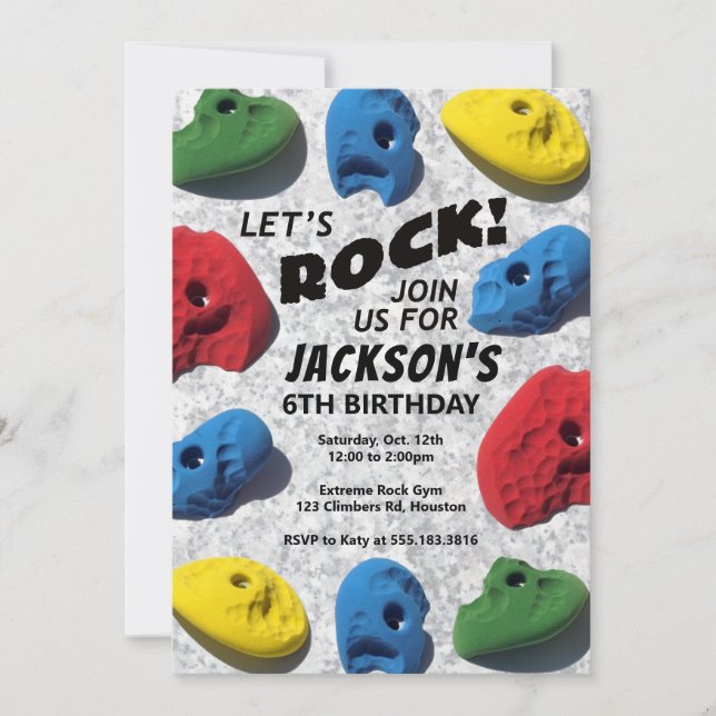 Let's Rock! Kid's Rock Climbing Birthday Invitation (Front)
