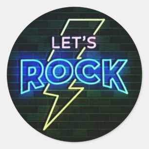 Let's Rock Lightning Bolt 2 Round Classic Round Sticker