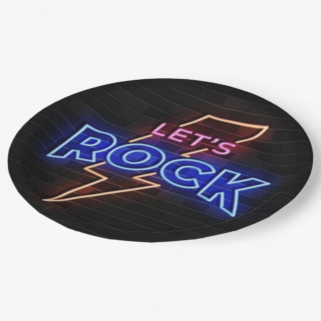 Let's Rock Lightning Bolt  Paper Plate (Angled)