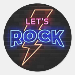 Let's Rock Lightning Bolt Round Classic Round Sticker