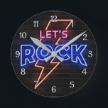 Let's Rock Lightning Bolt Round Clock<br><div class="desc">*Customise with your text.</div>
