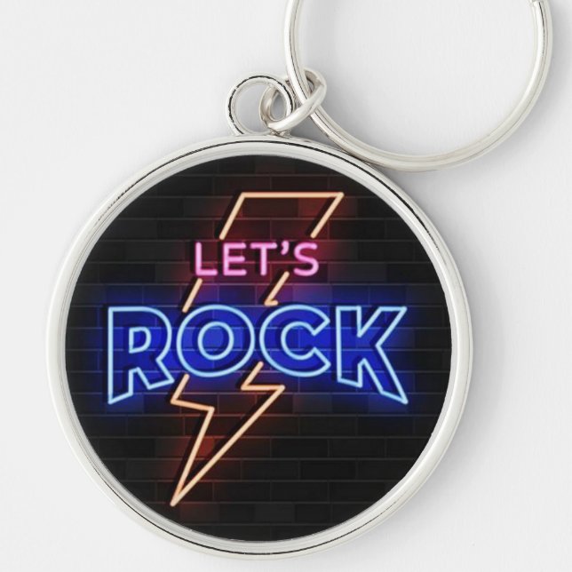 Let's Rock Lightning Bolt Round Key Ring (Front)