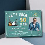 Let's Rock Music Fest Teal Men 50th Birthday Photo Invitation<br><div class="desc">Looking for men's 50th birthday ideas? Celebrate his milestone birthday with a rock and roll party,  starting with this fun music festival ticket photo invitation that features a guitar and a drum set.</div>