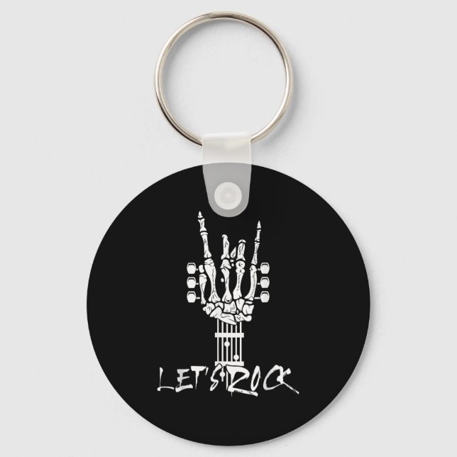 Lets Rock On Halloween Rock And Roll Skeleton Hand Key Ring (Front)