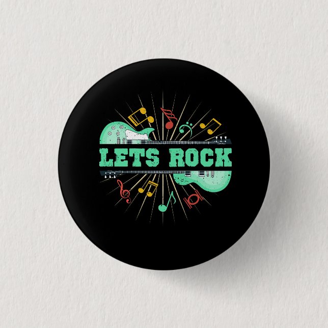 Lets Rock Retro Music Rock And Roll Guitar  Note M 3 Cm Round Badge (Front)