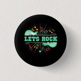 Lets Rock Retro Music Rock And Roll Guitar  Note M 3 Cm Round Badge
