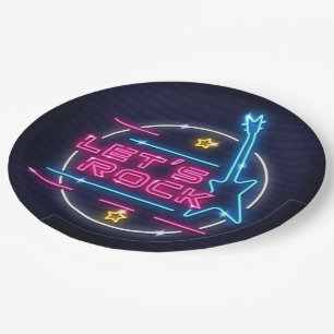 Let's Rock Retro Neon  Paper Plate